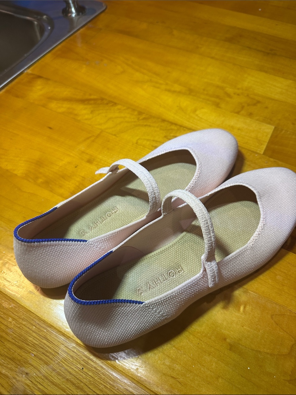 Rothy's Light Pink  Mary Jane with Blue Trim